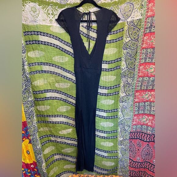 Zara Knit Italian Yarn Black Lace Open Back Maxi Dress Size Small - Picture 3 of 16